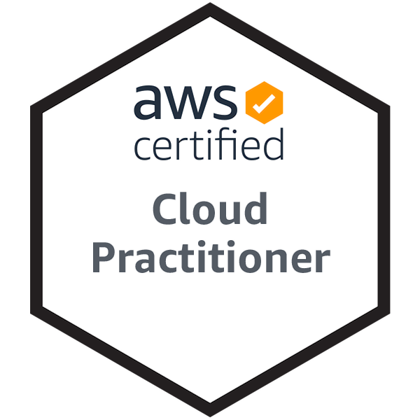 The AWS Cloud Practitioner certification badge.